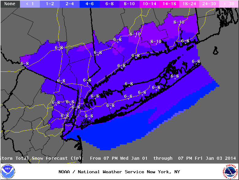 nyc snow fall forecast